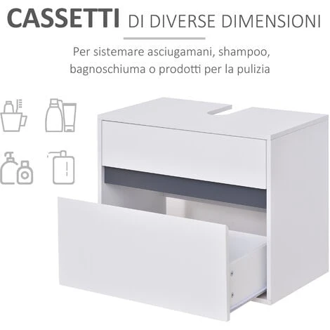 Homcom Mobiletto Sottolavabo E Copricolonna In Legno Bianco Per Il Bagno 67x36x52cm 6 Homcom Mobiletto Sottolavabo E Copricolonna In Legno Bianco Per Il Bagno 67x36x52cm - immagine 4