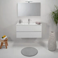 Villeroyit Negozio 43 Arche Mobile Bagno Sospeso 100 Cm Bianco Effetto Legno Lavabo Specchio E Lampada