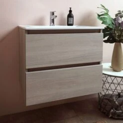 MOBILE BAGNO CON CASSETTI E LAVABO CERAMICO + LUCE A LED 60 CM OLMO LEONE BERLIN -Villeroyit Negozio 2624608 3