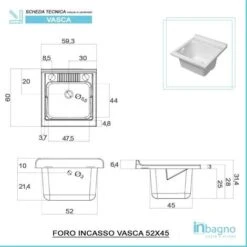 Vasca Lavatoio 60x60 Cm In Resina Colore Bianco Capiente E Resistente -Villeroyit Negozio 26630975 3