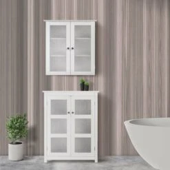 Teamson Home Connor Arredo Bagno Pensile 2 Porte In Vetro Bianco ELG-581 -Villeroyit Negozio 26684176 3