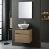 MOBILE BAGNO QUERCIA TOP LEGNO ANTRACITE LAVABO DA APPOGGIO TONDO SOLE