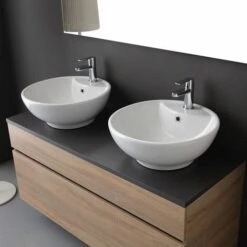 MOBILE BAGNO CON TOP IN LEGNO ANTRACITE E LAVABO DA APPOGGIO DOPPIO SOLE -Villeroyit Negozio 26802863 3