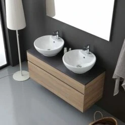 MOBILE BAGNO CON TOP IN LEGNO ANTRACITE E LAVABO DA APPOGGIO DOPPIO SOLE -Villeroyit Negozio 26802863 4