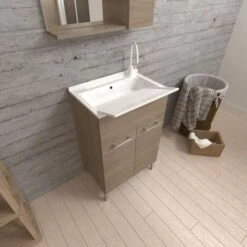 LAVATOIO 50x50 CON ANTE QUERCIA NATURALE E TAVOLA LAVAPANNI PRATICO