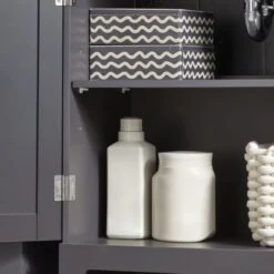 SoBuy Mobile Sottolavabo Per Bagno Con 2 Ante Mobili Bagno L60P30A60 Cm Grigio BZR18-DG -Villeroyit Negozio 28112593 4