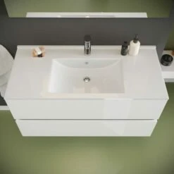 MOBILE BAGNO CON CASSETTI 100CM LAVABO E SPECCHIO BIANCO LUCIDO BENACO -Villeroyit Negozio 28284484 3