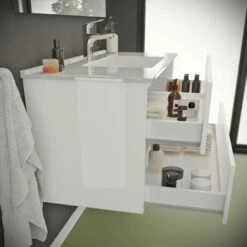 MOBILE BAGNO CON CASSETTI 100CM LAVABO E SPECCHIO BIANCO LUCIDO BENACO -Villeroyit Negozio 28284484 4