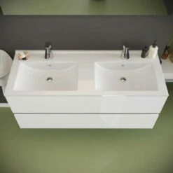MOBILE BAGNO BIANCO LUCIDO 120CM, CASSETTI E DOPPIO LAVABO BENACO -Villeroyit Negozio 28284499 3