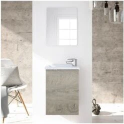 Mobile Bagno Sospeso 40 Cm Rovere Con Specchio E Lavabo Rovere Chiaro - 40 Cm - Standard