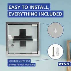 WENKO Armadietto Per I Medicinali Acciaio Inossidable 25 X 25 Cm - Armadietto Per Medicinali Con Serratura, Acciaio Inossidabile, 25 X 25 X 12 Cm, Lucido -Villeroyit Negozio 28738710 3