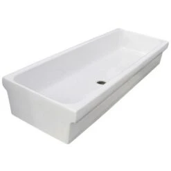 Lavabo A Canale 120x45xh20 Cm In Ceramica Galassia Ninive Bianco