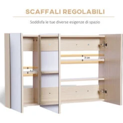 Kleankin Armadietto Pensile Da Bagno 3 Ante Con Specchio In Legno Rovere 90x60x13,5 Cm -Villeroyit Negozio 28944445 5