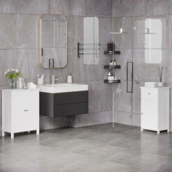 Kleankin Mobiletto Da Bagno Due Ante Bianco 60 X 30 X 80cm -Villeroyit Negozio 28945321 4