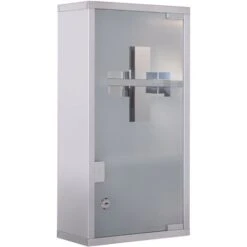 Homcom Armadietto Porta Medicinali, In Vetro In Acciaio Porta E 2 Chiavi Pronto Soccorso Cassetta Medicine 48x25cm