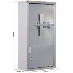 Homcom Armadietto Porta Medicinali, In Vetro In Acciaio Porta E 2 Chiavi Pronto Soccorso Cassetta Medicine 48x25cm -Villeroyit Negozio 28946263 3