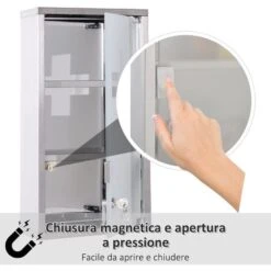 Homcom Armadietto Porta Medicinali, In Vetro In Acciaio Porta E 2 Chiavi Pronto Soccorso Cassetta Medicine 48x25cm -Villeroyit Negozio 28946263 4