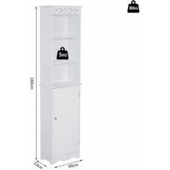 Homcom Mobiletto A Colonna Per Bagno In Legno Con Decoro Intaglio Floreale Bianco 40 X 23 X 160 Cm -Villeroyit Negozio 28946454 3