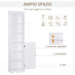 Homcom Mobiletto A Colonna Per Bagno In Legno Con Decoro Intaglio Floreale Bianco 40 X 23 X 160 Cm -Villeroyit Negozio 28946454 4