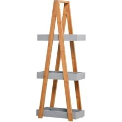 Kleankin Scaffale Bagno In MDF E Bambù Con 3 Mensole Grigio 30x18x81cm