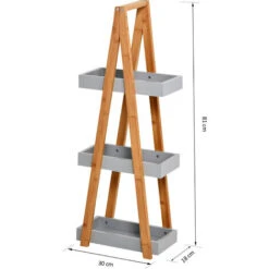 Kleankin Scaffale Bagno In MDF E Bambù Con 3 Mensole Grigio 30x18x81cm -Villeroyit Negozio 28946678 3