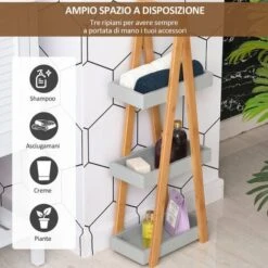 Kleankin Scaffale Bagno In MDF E Bambù Con 3 Mensole Grigio 30x18x81cm -Villeroyit Negozio 28946678 5