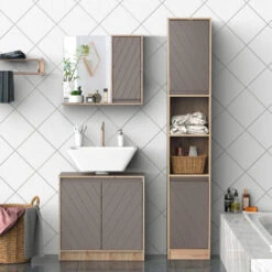 Homcom Armadietto Pensile Per Bagno Con Anta A Specchio Grigio E Rovere -Villeroyit Negozio 28946842 2