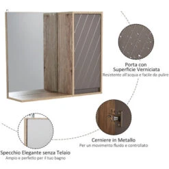 Homcom Armadietto Pensile Per Bagno Con Anta A Specchio Grigio E Rovere -Villeroyit Negozio 28946842 4