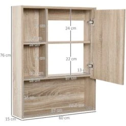 Kleankin Armadietto A Specchio Per Bagno Con Scaffale Regolabile Montaggio A Muro Color Rovere -Villeroyit Negozio 28947318 3