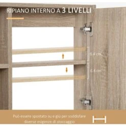 Kleankin Armadietto A Specchio Per Bagno Con Scaffale Regolabile Montaggio A Muro Color Rovere -Villeroyit Negozio 28947318 5