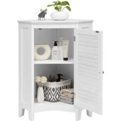 COSTWAY Armadietto Angolare In Legno A 3 Ripiani, Per Bagno Cucina E Salotto, Bianco 63,5 X 44,5 X 81 Cm