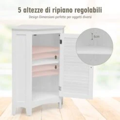 COSTWAY Armadietto Angolare In Legno A 3 Ripiani, Per Bagno Cucina E Salotto, Bianco 63,5 X 44,5 X 81 Cm -Villeroyit Negozio 29642320 3