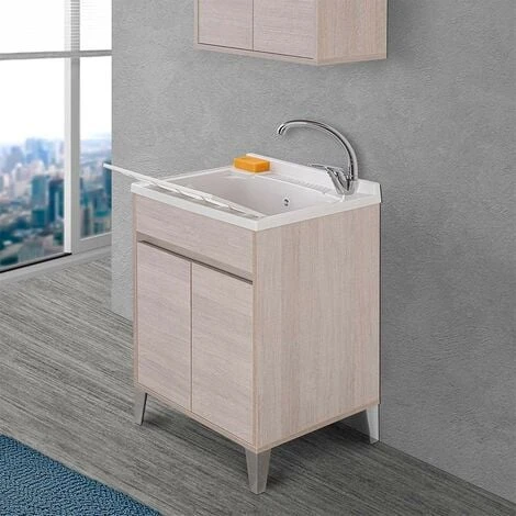 Mobile Lavatoio 60x50 Cm Linea Way Rovere Chiaro Con Vasca, Asse E Kit Di Scarico 4 Mobile Lavatoio 60x50 Cm Linea Way Rovere Chiaro Con Vasca, Asse E Kit Di Scarico - immagine 2