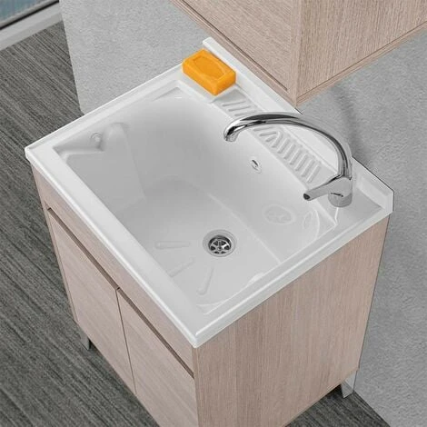 Mobile Lavatoio 60x50 Cm Linea Way Rovere Chiaro Con Vasca, Asse E Kit Di Scarico 5 Mobile Lavatoio 60x50 Cm Linea Way Rovere Chiaro Con Vasca, Asse E Kit Di Scarico - immagine 3