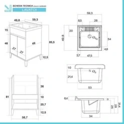 Mobile Lavatoio 60x50 Cm Linea Way Rovere Chiaro Con Vasca, Asse E Kit Di Scarico 10 Mobile Lavatoio 60x50 Cm Linea Way Rovere Chiaro Con Vasca, Asse E Kit Di Scarico -Villeroyit Negozio 30506172 4