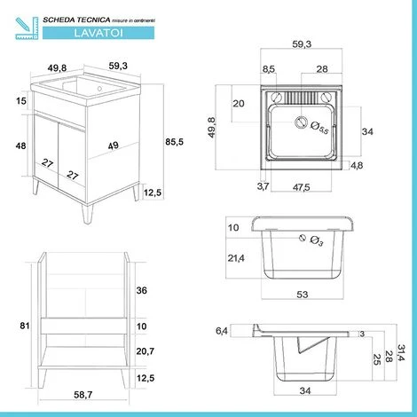 Mobile Lavatoio 60x50 Cm Linea Way Rovere Chiaro Con Vasca, Asse E Kit Di Scarico 6 Mobile Lavatoio 60x50 Cm Linea Way Rovere Chiaro Con Vasca, Asse E Kit Di Scarico - immagine 4