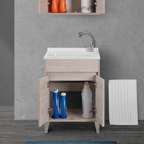 Mobile Lavatoio 60x50 Cm Linea Way Rovere Chiaro Con Vasca, Asse E Kit Di Scarico 7 Mobile Lavatoio 60x50 Cm Linea Way Rovere Chiaro Con Vasca, Asse E Kit Di Scarico - immagine 5