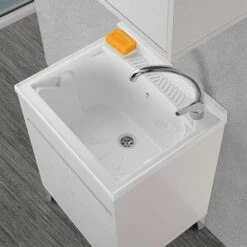 Mobile Lavatoio 60x50 Cm Linea Way Bianco Lucido Con Vasca, Asse E Kit Di Scarico -Villeroyit Negozio 30506186 3