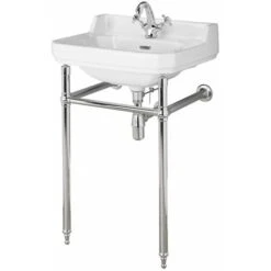 Hudson Reed Old London Lavabo A Consolle Per Bagni - Design Tradizionale Con Struttura Di Supporto In Ottone - Ceramica Bianca Glassata - 1 X Foro Per La Rubinetteria - 835 X 500 X 350mm