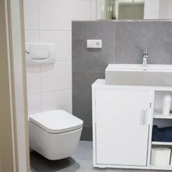 Relaxdays Mobile Sottolavabo, Mobiletto Per Lavandino Bagno, 3 Ripiani, Armadietto, Anta Singola, 51x60x32 Cm, Bianco -Villeroyit Negozio 31794665 3