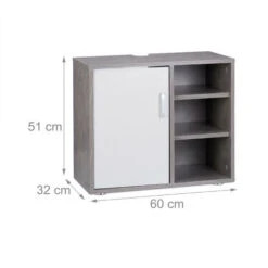 Relaxdays Mobile Sottolavabo, Mobiletto Per Lavandino Bagno, 3 Ripiani, Armadietto, Anta Singola, 51x60x32 Cm, Grigio -Villeroyit Negozio 31794670 4
