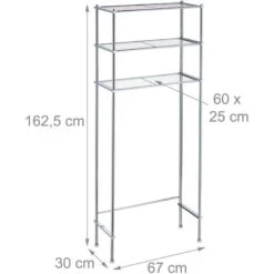 Relaxdays Mobile Per Lavatrice In Metallo, 3 Scaffali Per Bagno O Lavanderia, Sopra WC HxLxP 162,5x67x30 Cm, Argento -Villeroyit Negozio 31803775 4