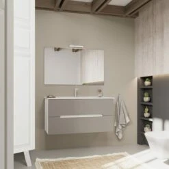 MOBILE BAGNO CASSETTI GRIGIO OPACO, FIANCHI BIANCO QUERCIA 100CM MAGNOLIA