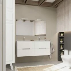 MOBILE BAGNO BIANCO E GRIGIO 120CM, 4 CASSETTI, DOPPIO LAVABO MAGNOLIA