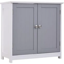 Kleankin Mobile Sotto Lavabo Bagno Con Taglio A U, Armadietto 2 Ante Con Mensola Regolabile In MDF, 60x30x60cm Bianco Grigio