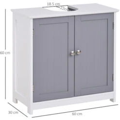 Kleankin Mobile Sotto Lavabo Bagno Con Taglio A U, Armadietto 2 Ante Con Mensola Regolabile In MDF, 60x30x60cm Bianco Grigio -Villeroyit Negozio 32846916 3