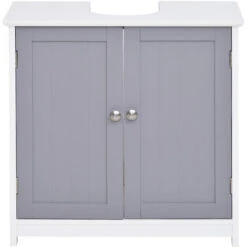 Kleankin Mobile Sotto Lavabo Bagno Con Taglio A U, Armadietto 2 Ante Con Mensola Regolabile In MDF, 60x30x60cm Bianco Grigio -Villeroyit Negozio 32846916 4