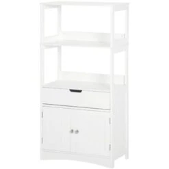 Kleankin Mobile Bagno Con Mensole, Armadietto E Cassetto In Legno, Bianco, 60x33x122.5cm
