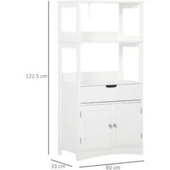 Kleankin Mobile Bagno Con Mensole, Armadietto E Cassetto In Legno, Bianco, 60x33x122.5cm -Villeroyit Negozio 33205399 3