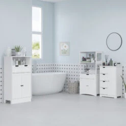 Kleankin Mobile Bagno Con Mensole, Armadietto E Cassetto In Legno, Bianco, 60x33x122.5cm -Villeroyit Negozio 33205399 4